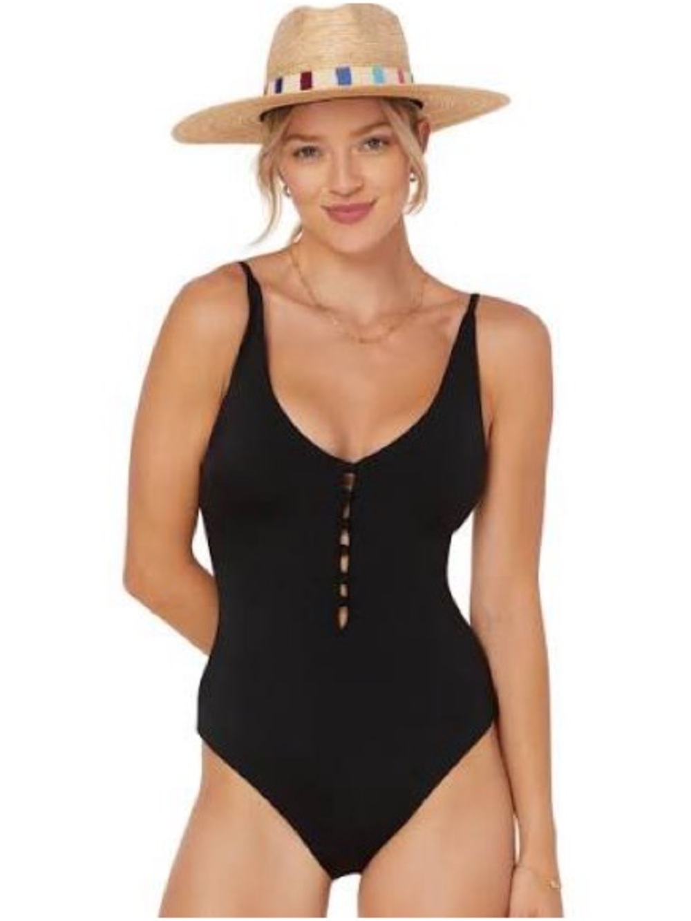 NWT Andie Black Milos V-Neck One-Piece Swimsuit